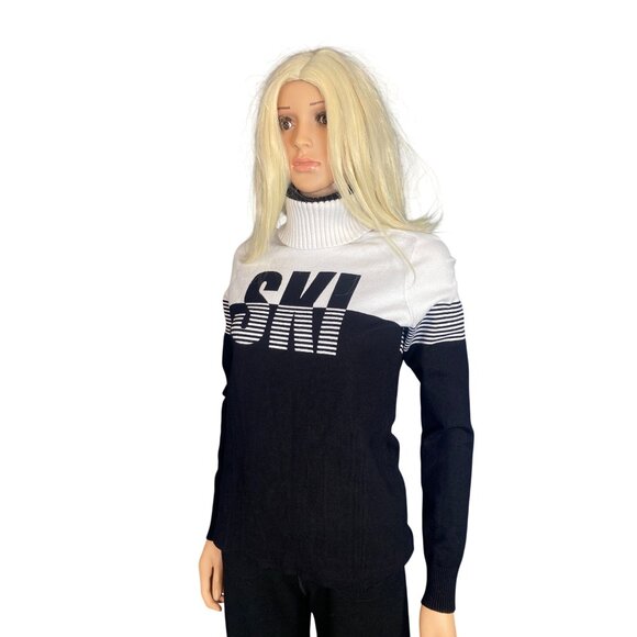 Krimson Klover Slopeside Turtleneck SKI Sweater W's M Black White Apres - Picture 12 of 16